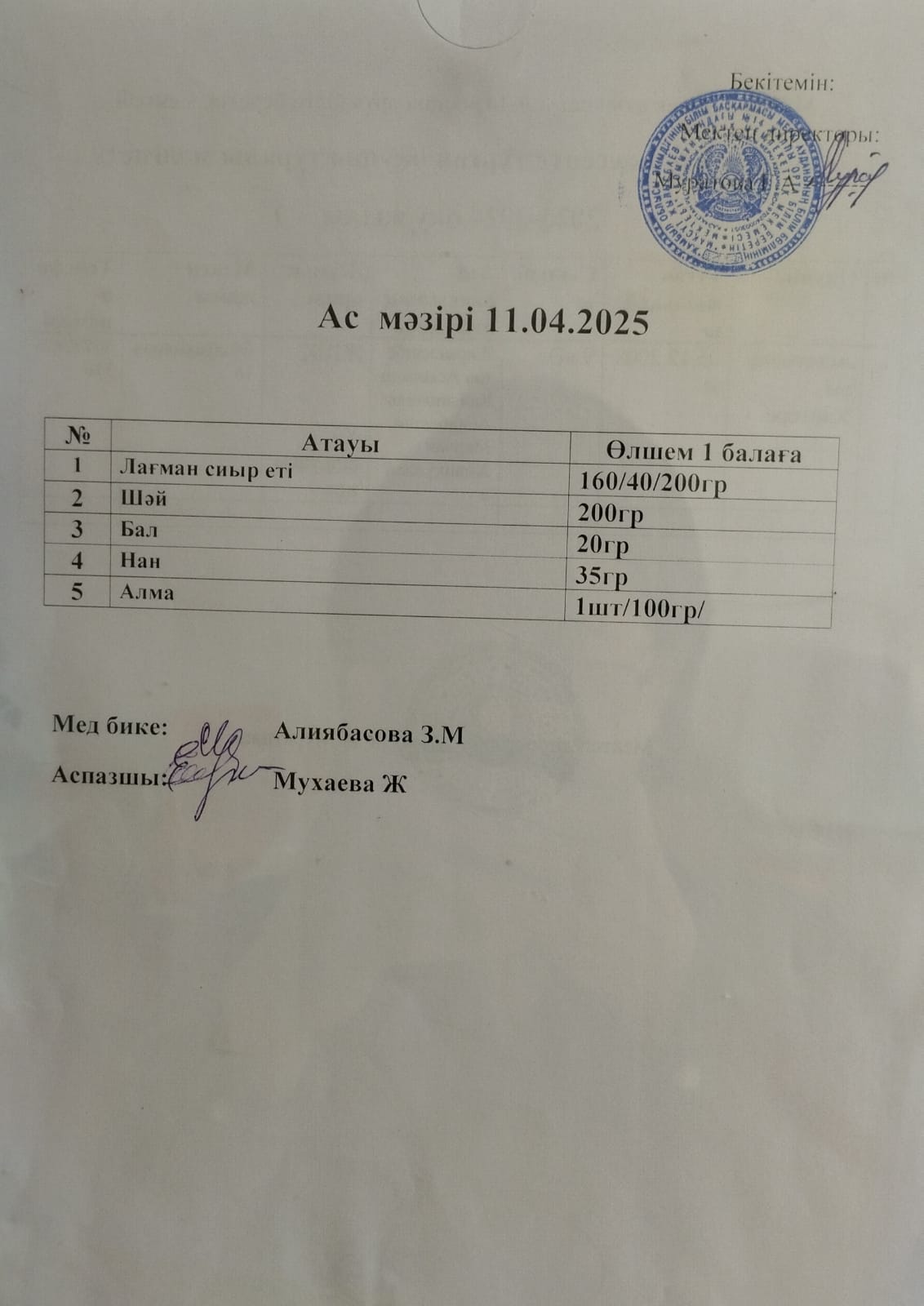 Ас мәзірі